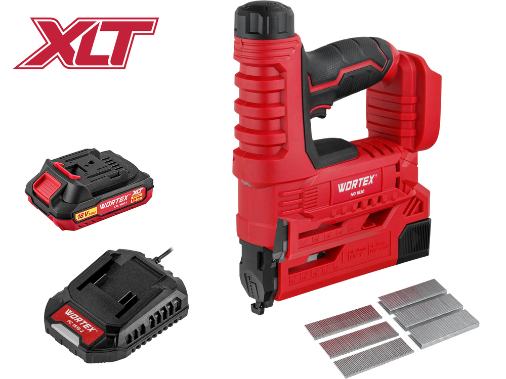 Аккум. гвоздезабиватель WORTEX NG 1830 в кор. ALL1 XLT SET, 18 В, 15-32 мм, 30 уд/мин.
