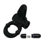 Чёрное эрекционное кольцо с вибрацией и щеточкой для клитора (Цвет: черный)