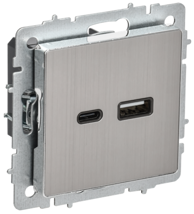 BRITE Розетка USB A+C 18Вт РЮ11-1-БрГН металл хром/никель IEK