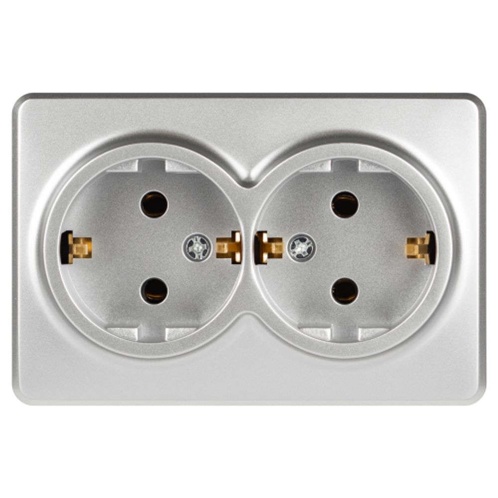 Розетка ЭРА Эксперт 11-2205-03 двойная с заземлением 2х2P+E Schuko IP20 16A-250В ОУ алюминий | Эра Эксперт