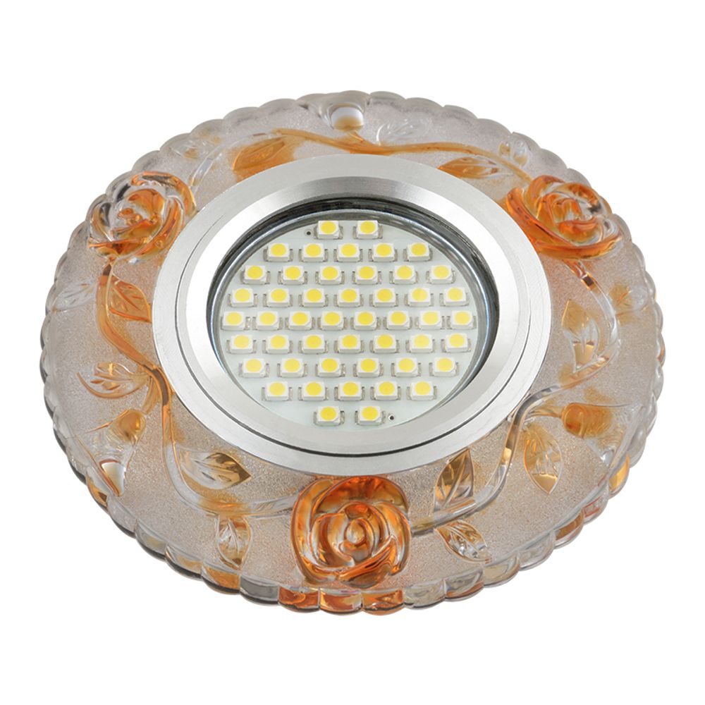DLS-L150 GU5.3 GLASSY/GOLD Светильник декоративный встраиваемый, серия Luciole. Без лампы, цоколь GU5.3. Доп. светодиодная подсветка 3Вт. Стекло. Зерк