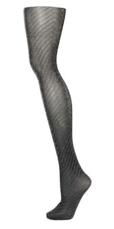 Блестящие колготки с серебристым рисунком в елочку (Размер: 40-44) (Цвет: черный)