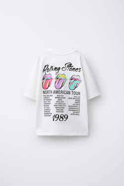 ZARA ФУТБОЛКА С ПРИНТОМ ROLLING STONES ©, БЕЛЫЙ