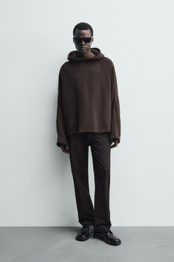 ZARA ТОЛСТОВКА С КОНТРАСТНЫМИ ПОЛОСАМИ, ШОКОЛАДНЫЙ