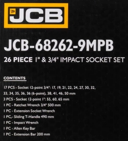 Набор инструментов ударных 26пр, 3/4'', 1''(12гр.) JCB JCB-68262-9MPB