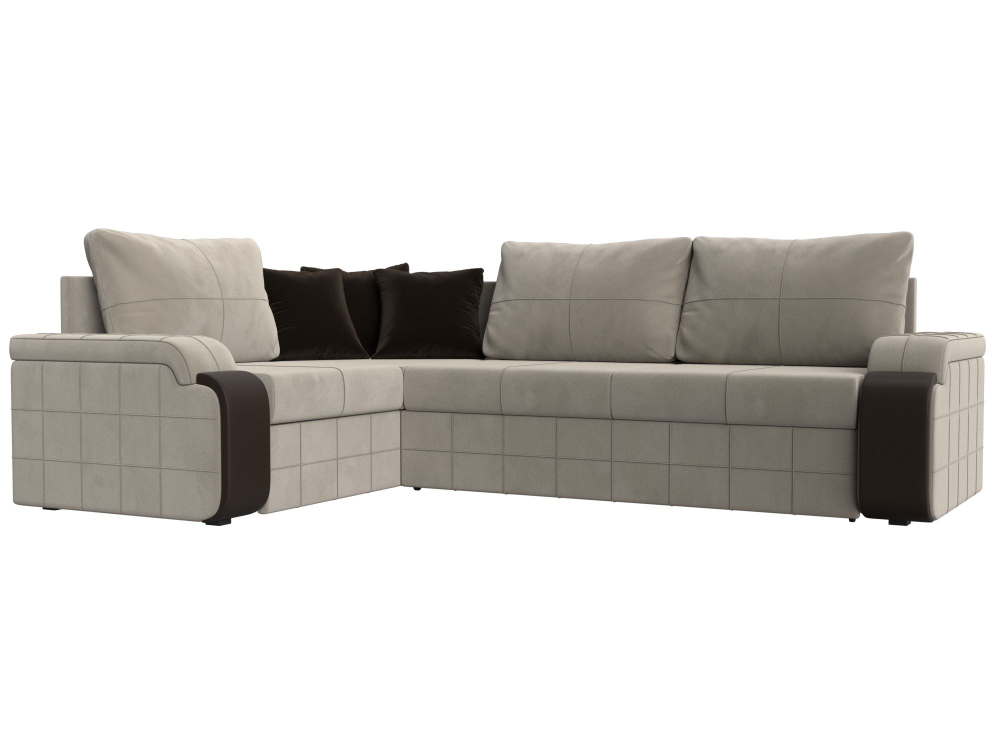 Диван угловой Николь левый угол, Бежевый\Коричневый\Коричневый, Микровельвет\Экокожа, 29377L