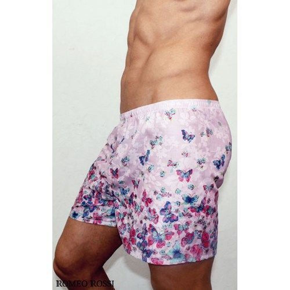 Мужские шорты домашние пурпурные с фиолетовыми бабочками Romeo Rossi Shorts RR00303
