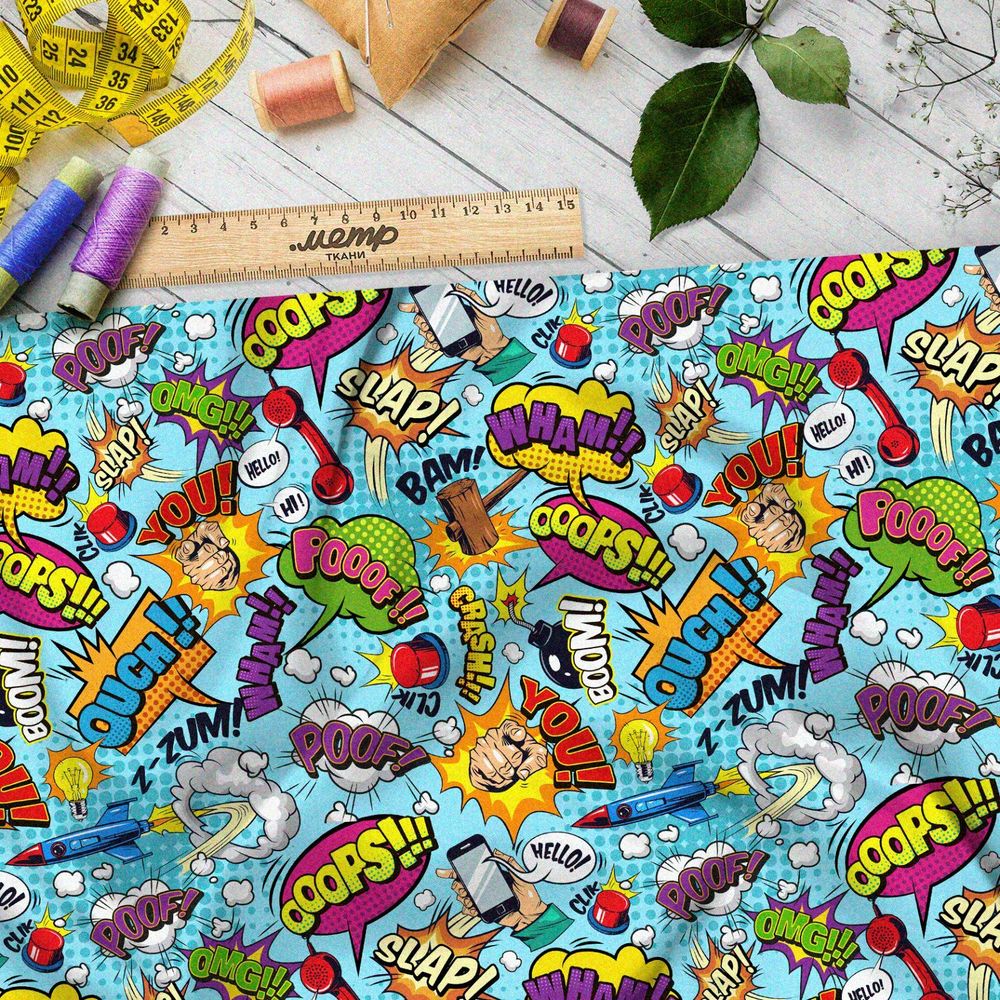 Ткань мембрана небольшие звуки из комиксов на голубом фоне