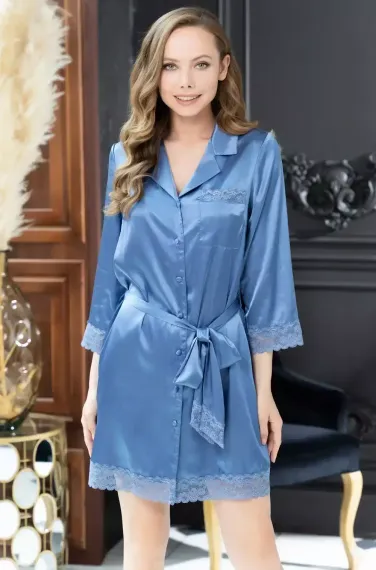 Короткий шелковый халат Mia-Amore LUIZA 7247 Луиза на пуговицах