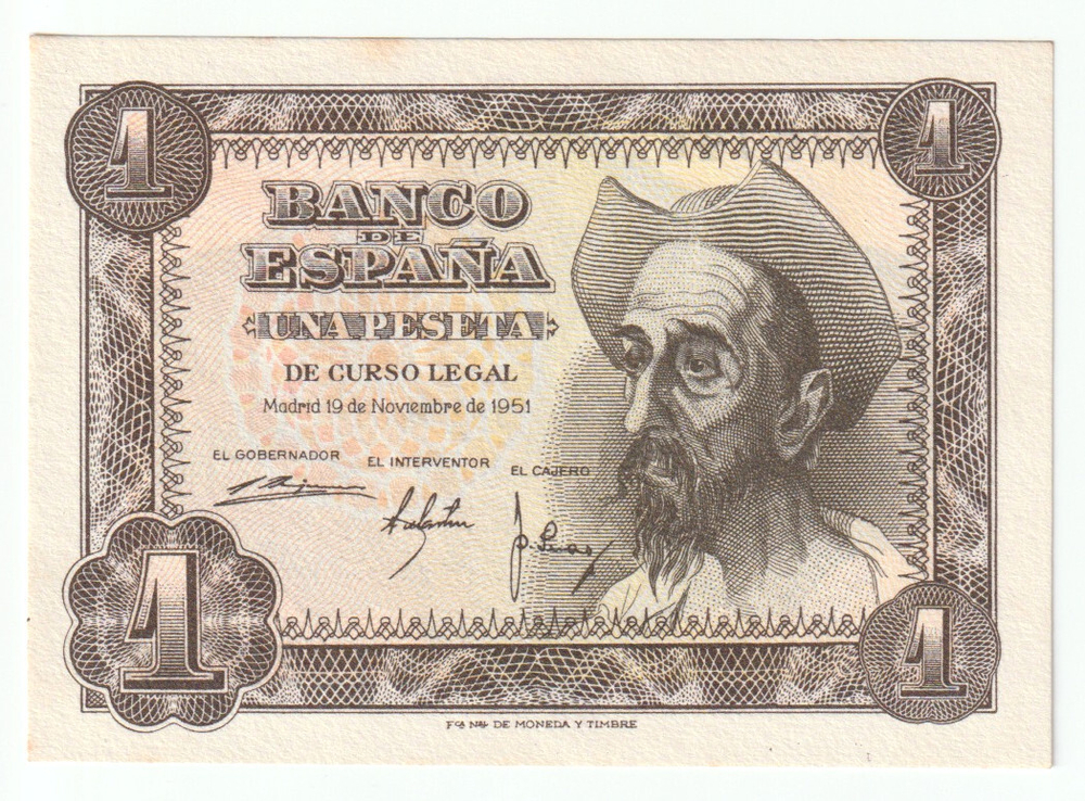 Spain, 1 Peseta, 1951, UNC