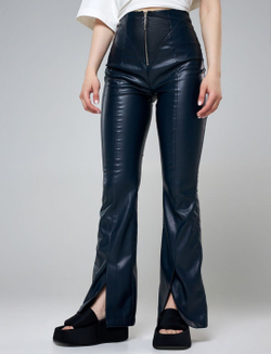 Брюки кожанные эко-кожа женские для девушки синие темно-синие демисезонные клёш 44 рост 164-168