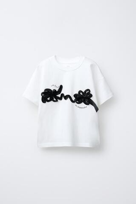 ZARA ФУТБОЛКА С ВЫШИВКОЙ, БЕЛЫЙ