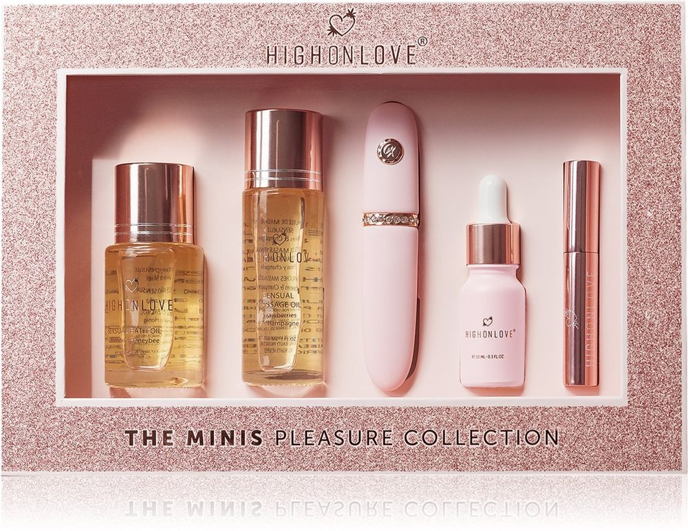 High on Love vibrator + bath oil + massage oil + stimulating oil + Lip gloss The Minis Pleasure Collection