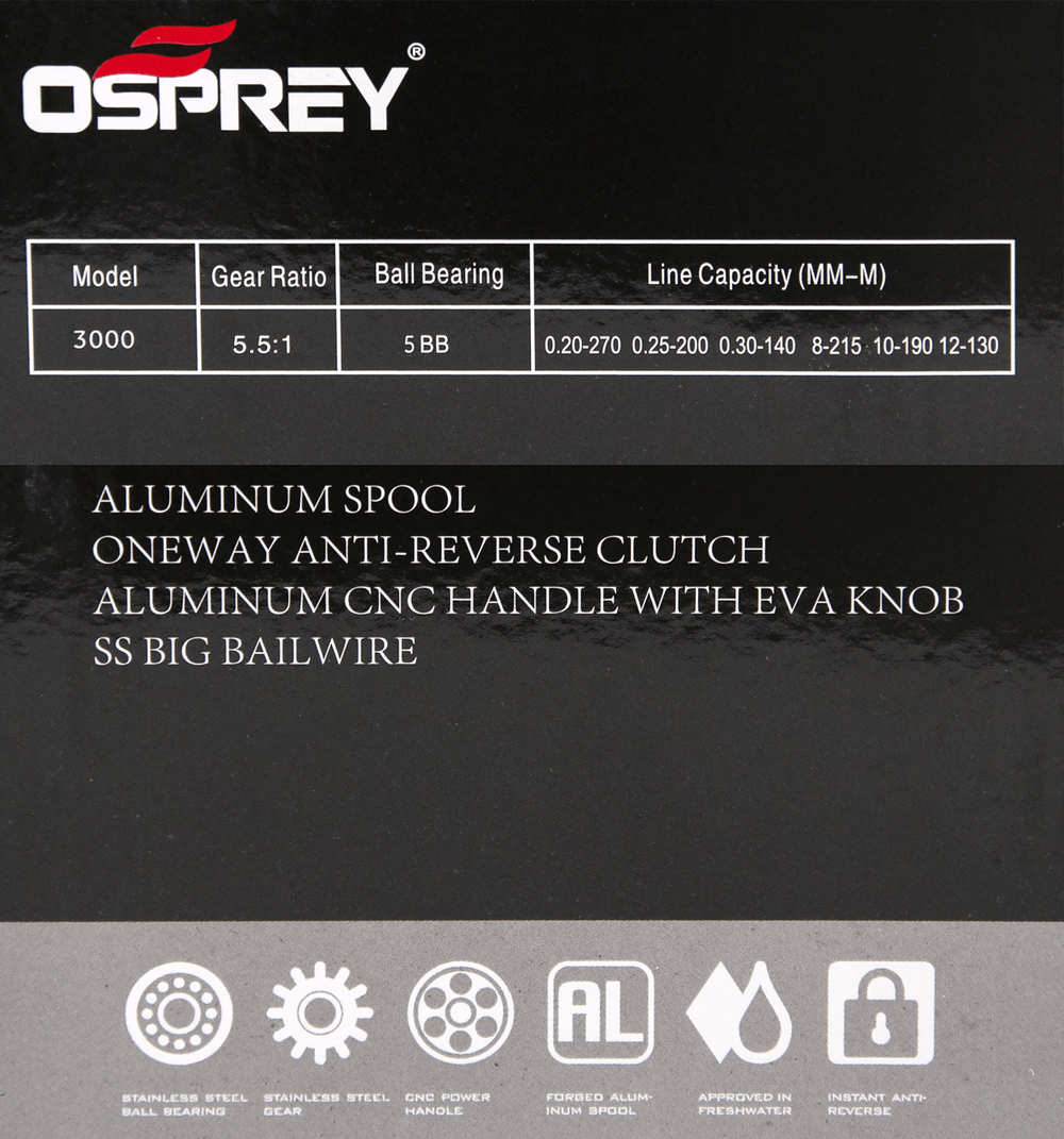 Катушка безынерционная Osprey GT3000A (3000, 5BB, мет. шпуля)
