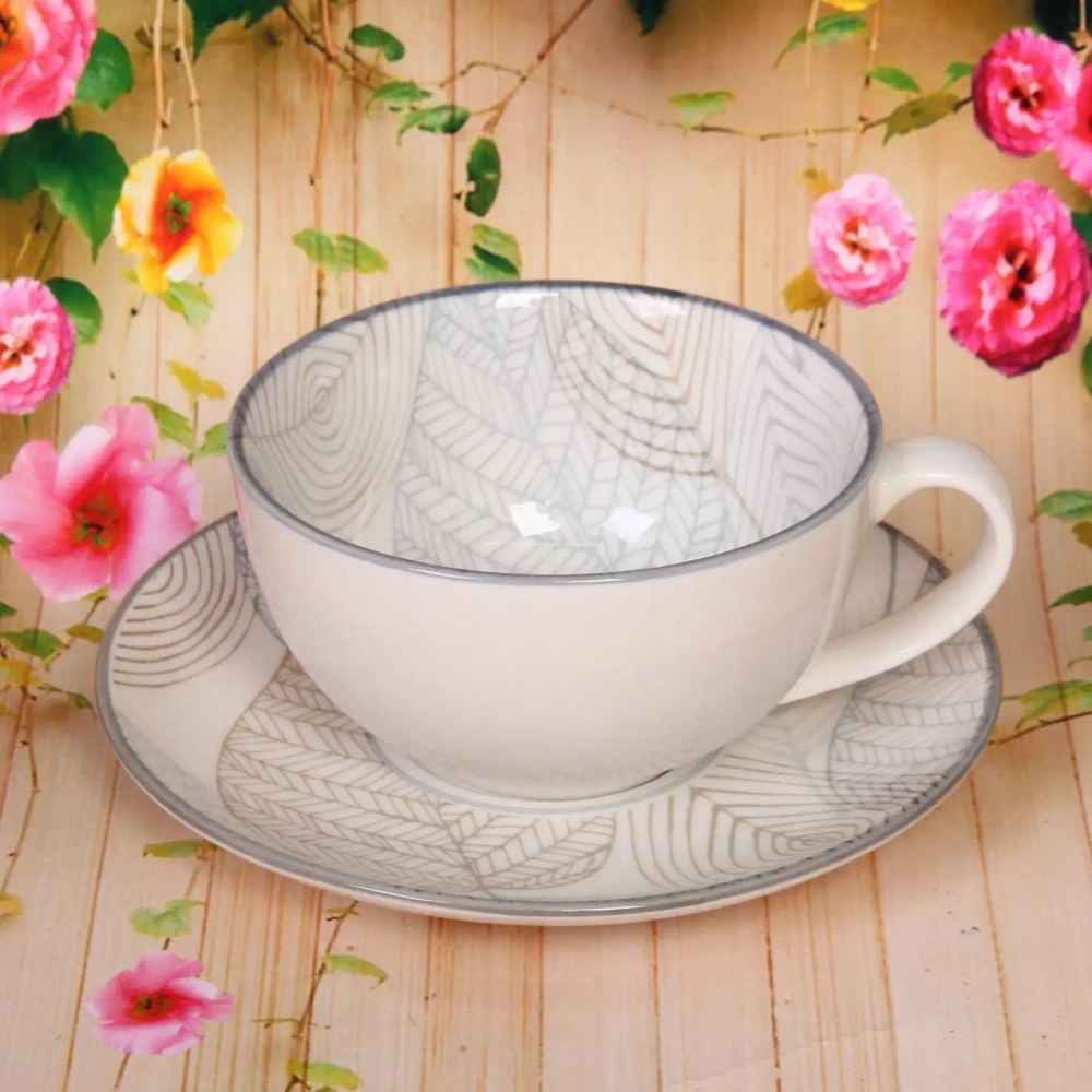 Чайная пара керамическая «Эдельвейс» (кружка 220мл+блюдце), кофейно-синяя