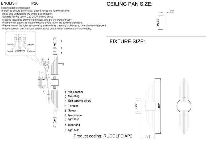 Бра Crystal Lux Rudolfo AP2 Nickel