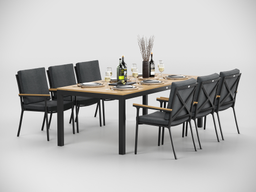 Обеденная группа Gardenini Premium Bella 220 карбон антрацит со стульями Calma S