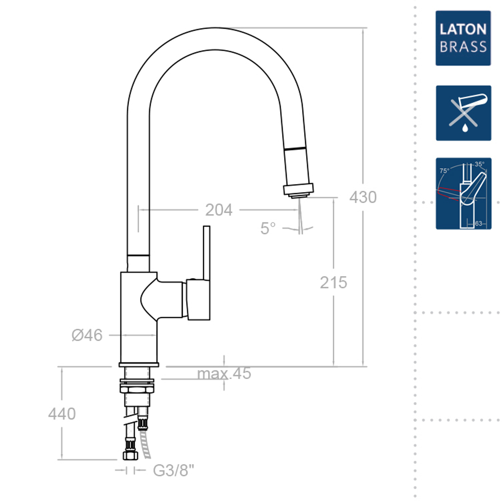 Смеситель для кухни с выдвижной лейкой DRAKO 337902V2