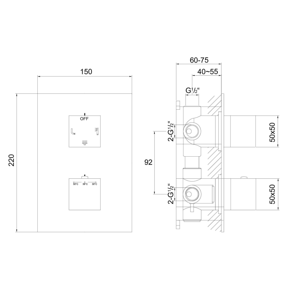 Steinberg Серия 160 Наружная часть к встраиваемому термостату, с 3-х ходовым переключением, хром (Скрытый корпус 016 4120 заказывать отдельно) 160 4122