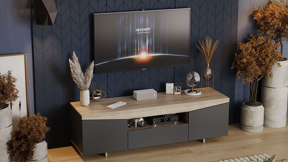 Тумба под телевизор напольная Дуб Сонома/Графит Серый 160х45х48 см