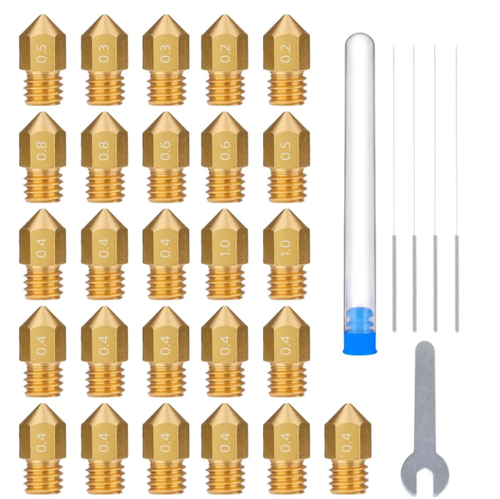 Набор: Сопло MK8 21шт; чистящая игла 4шт; гаечный ключ