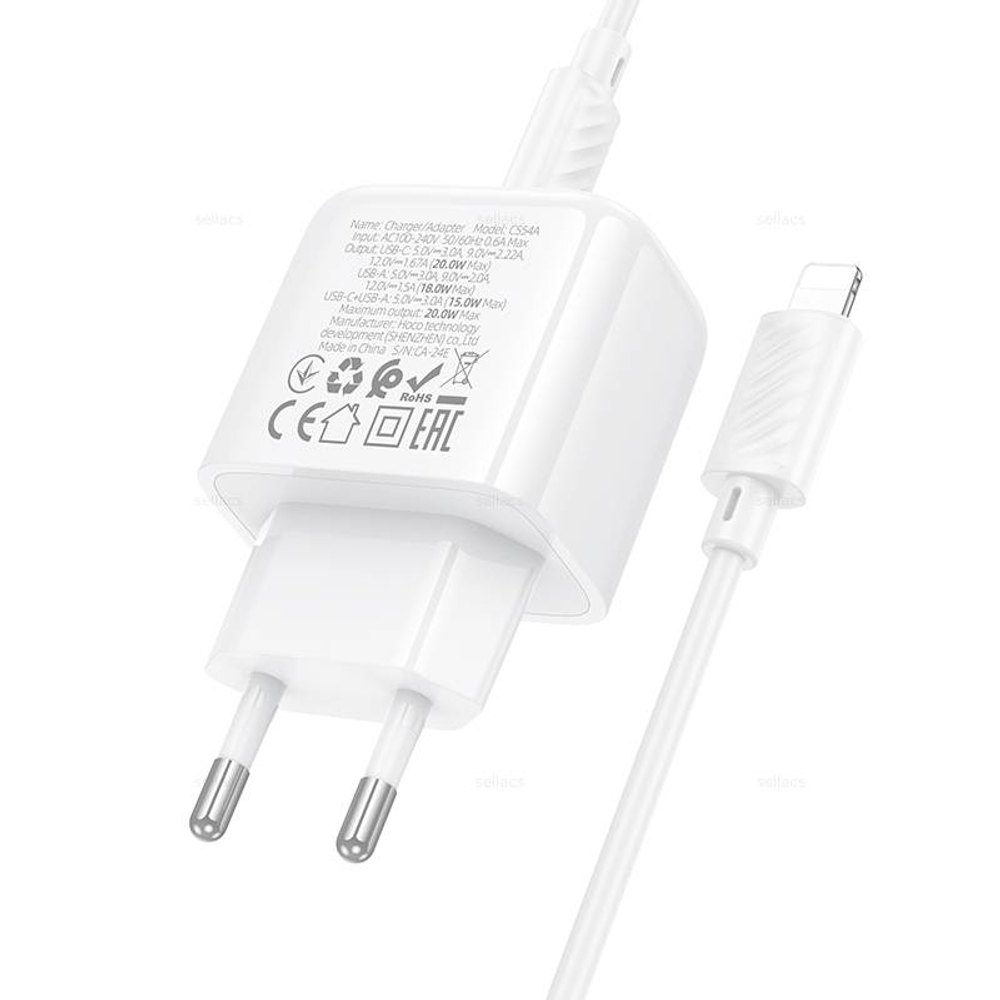 Зарядное устройство на Lightning Hoco PD20W+QC3.0 CS54A (white)