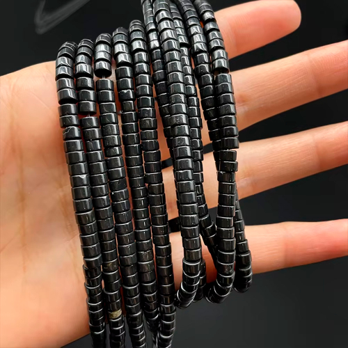 Агат черный бусины-рондели 4х2/6х3 мм, на нитке 38 см