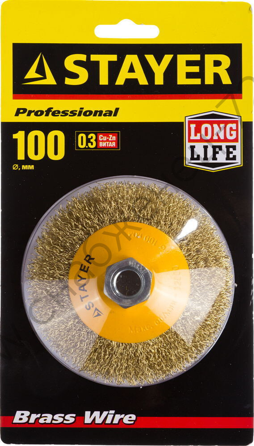 STAYER 100 мм, витая латунированная стальная проволока, 0.3 мм, Щетка коническая, PROFESSIONAL (35133-100)