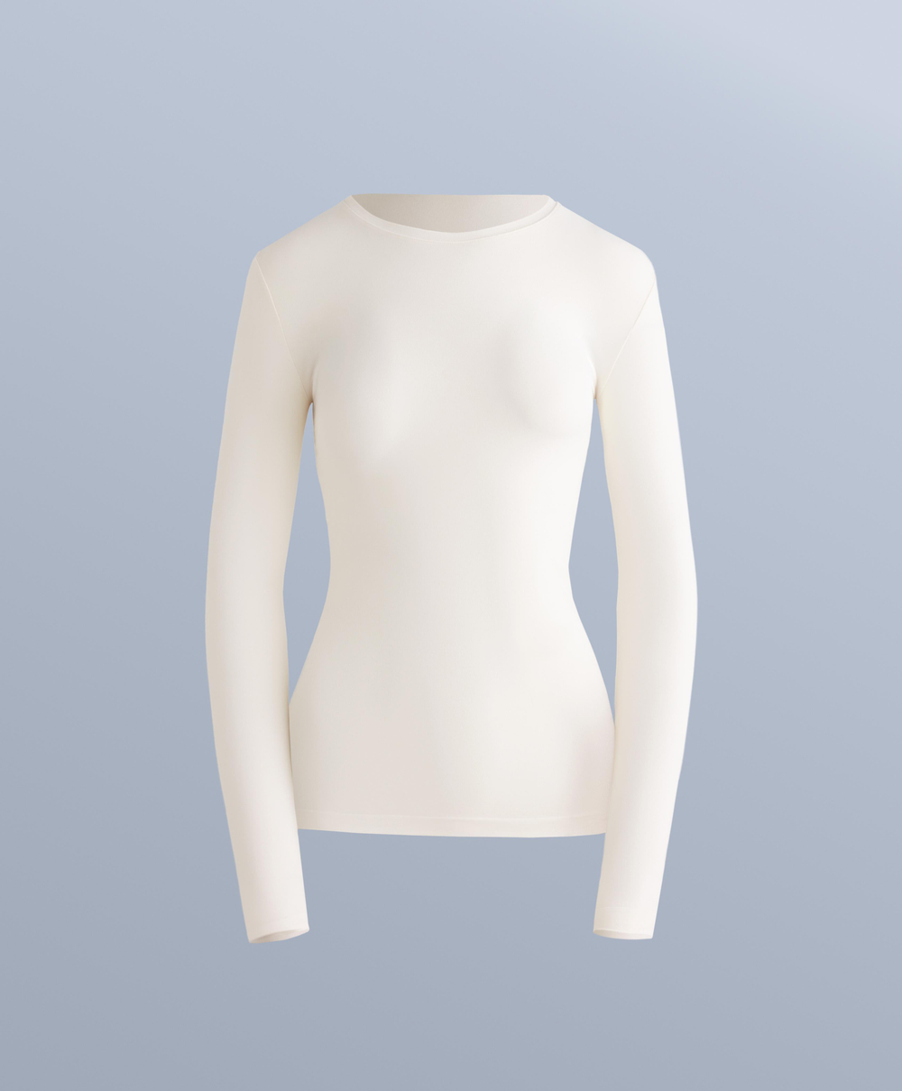 Oysho Бесшовная термофутболка базового слоя с длинными рукавами, экрю