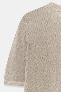 ZARA ТРИКОТАЖНЫЙ ТОП С КОРОТКИМИ РУКАВАМИ, ПЕСОЧНЫЙ