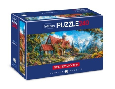 "Premium" ПАЗЛЫ для детей 240 элементов А2ф 480х180мм Панорама-Живописный домик- Compact Box + Посте