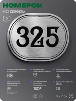 Номерок на дверь квартиры 325, для кабинета, офиса, шильдик 9 х 7 см, брашированная сталь, Айдентика Технолоджи