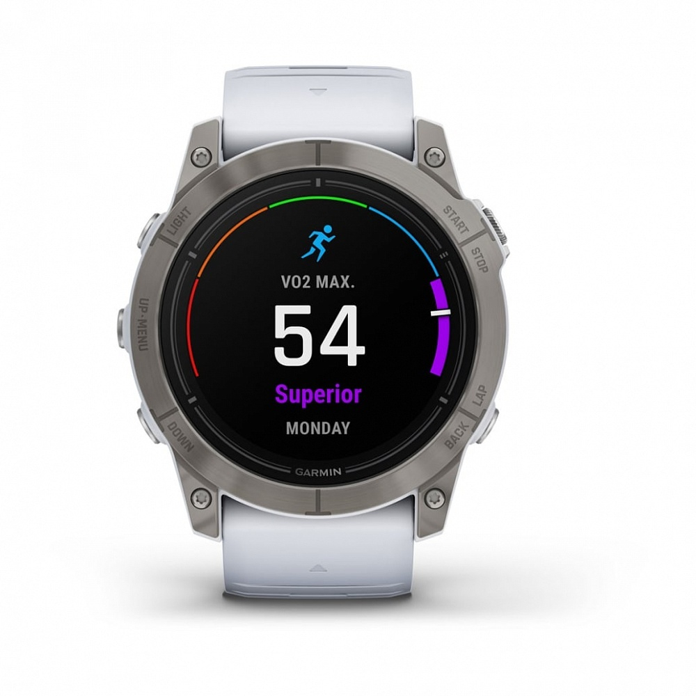 Смарт часы Garmin Epix Pro (Gen 2) Sapphire Edition 51 мм, титановый белый, DLC, белый силиконовый ремешок