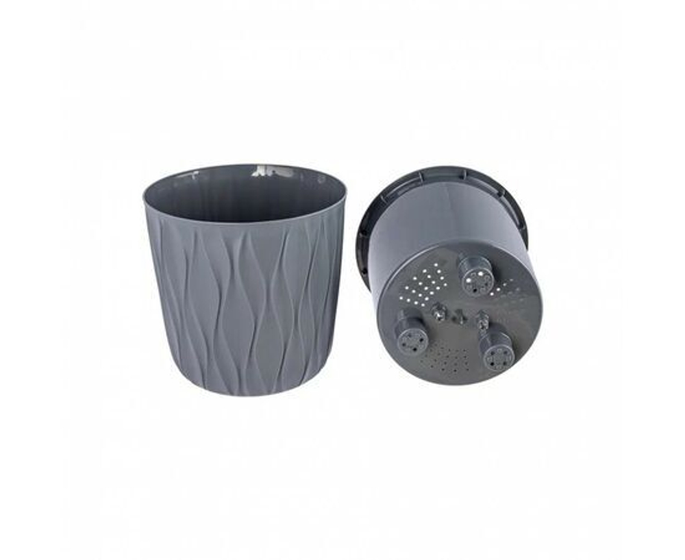 Горшок для цветов Полимербыт Desert 2,3 л, с дренажной вставкой, d157, h152 мм, серый 438640500