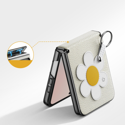 Чехол серого цвета (Daisy Edition - Starlight) из искусственной кожи от Dux Ducis для Samsung Flip 7 FE (W25 Flip) и Flip 6, серия Luvy Series Case