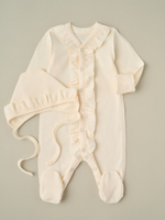Комбинезон и чепчик с рюшами, Сливочный