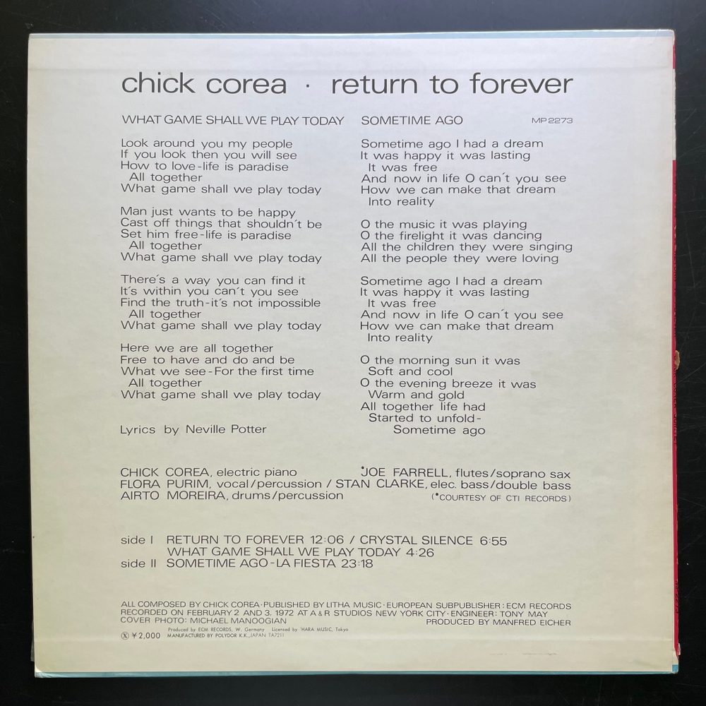 Chick Corea ‎– Return To Forever (Япония 1972г.)