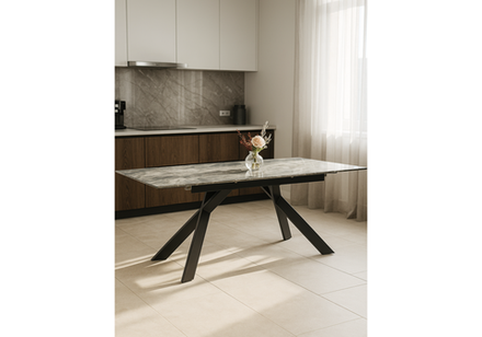 Керамический стол Woodville Хилбри 140(200)х80х76 оробико, черный, ножки черные