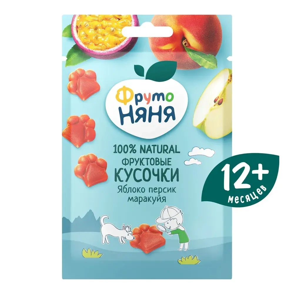 Фруктовые кусочки ФрутоНяня яблоко, персик, маракуйя, 15 г