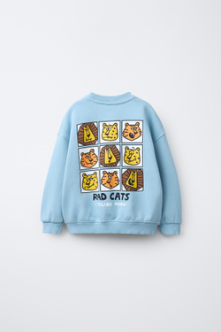 ZARA ТОЛСТОВКА С ПРИНТОМ ЖИВОТНЫХ, ГОЛУБОЙ