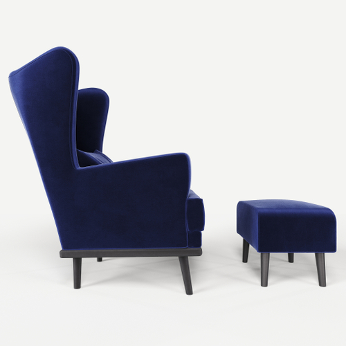 Комплект кресла и пуфа Фантазёр велюр Z-15 (Синий) на высоких ножках, для отдыха и чтения книг. В гостиную, балкон, спальню и переговорную комнату.