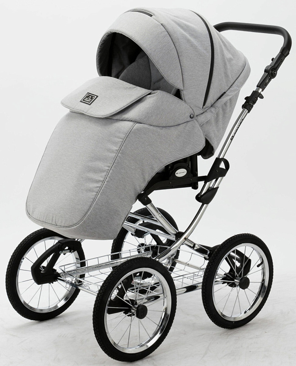 Детская коляска Adamex Porto Retro 2 в 1 PO-PS11 (СВ.СЕРЫЙ+СВ.СЕРАЯ КОЖА)