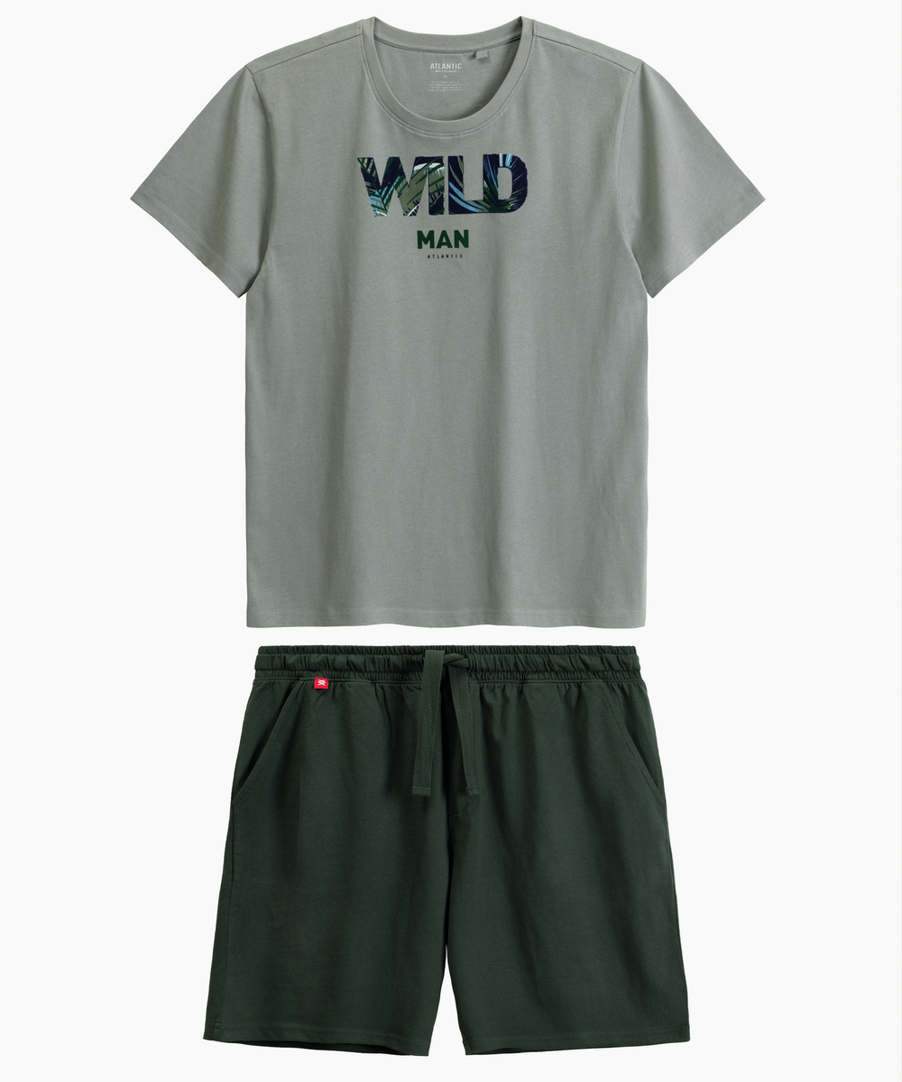 Мужская пижама Atlantic, 1 шт. в уп., хлопок, светло-оливковая + темный хаки, NMP-396