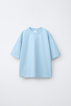 ZARA ОДНОТОННАЯ ФУТБОЛКА ИЗ ИНТЕРЛОКА, ГОЛУБОЙ