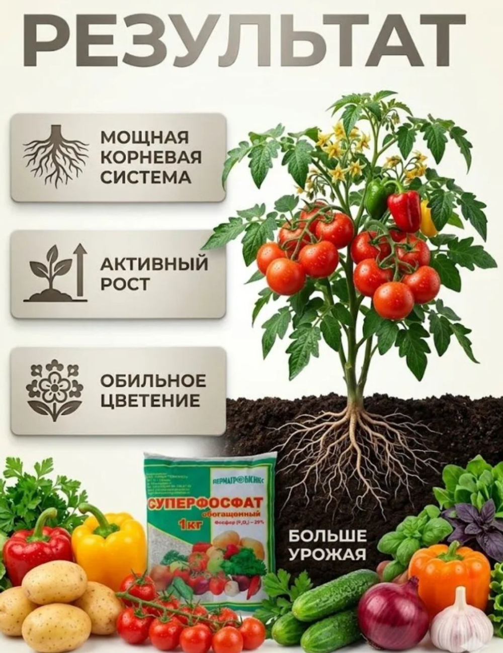 Минеральное удобрение Суперфосфат обогащенный, 1кг
