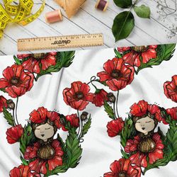 Ткань габардин девочка в маках