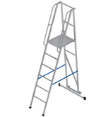 Лестница-платформа фиксированной высоты алюминиевая MEGAL ЛПФВА Н=1.5-5 передвижная с траверсой