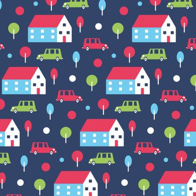Buy baby fabric cars small town dark blue