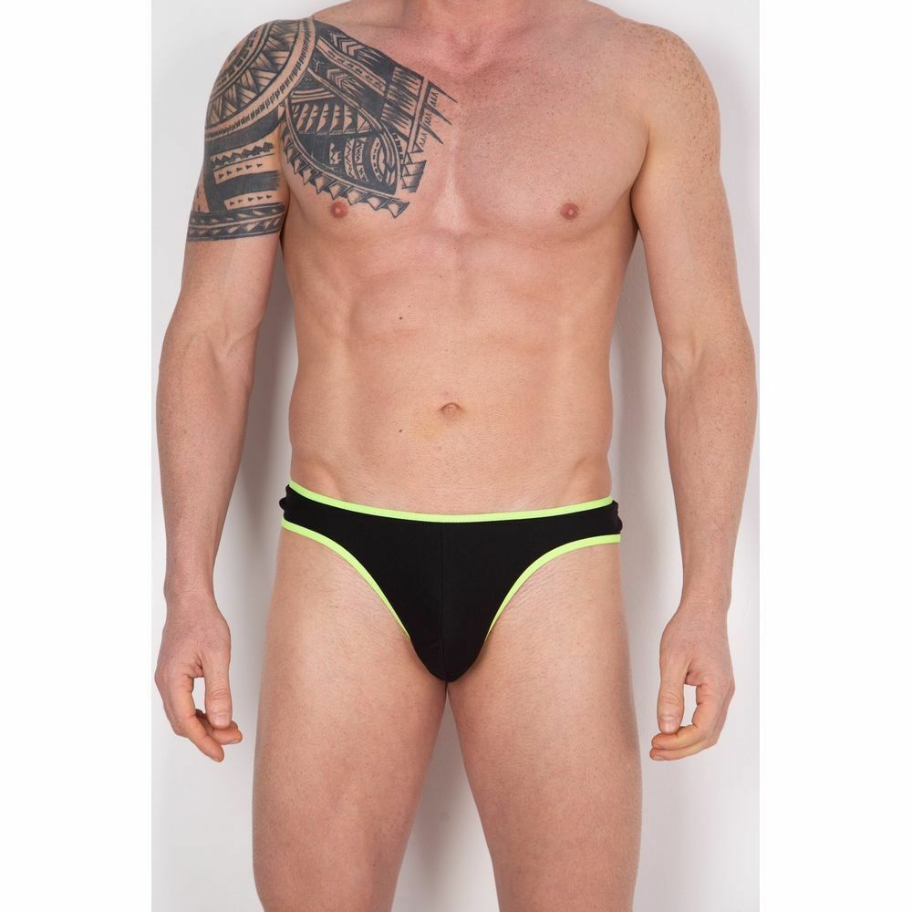 Мужские трусы стринги черные с зеленой резинкой Cosmos Colors PC10_BG