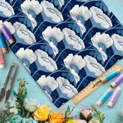 Ткань Барби белосиняя цветочная графика